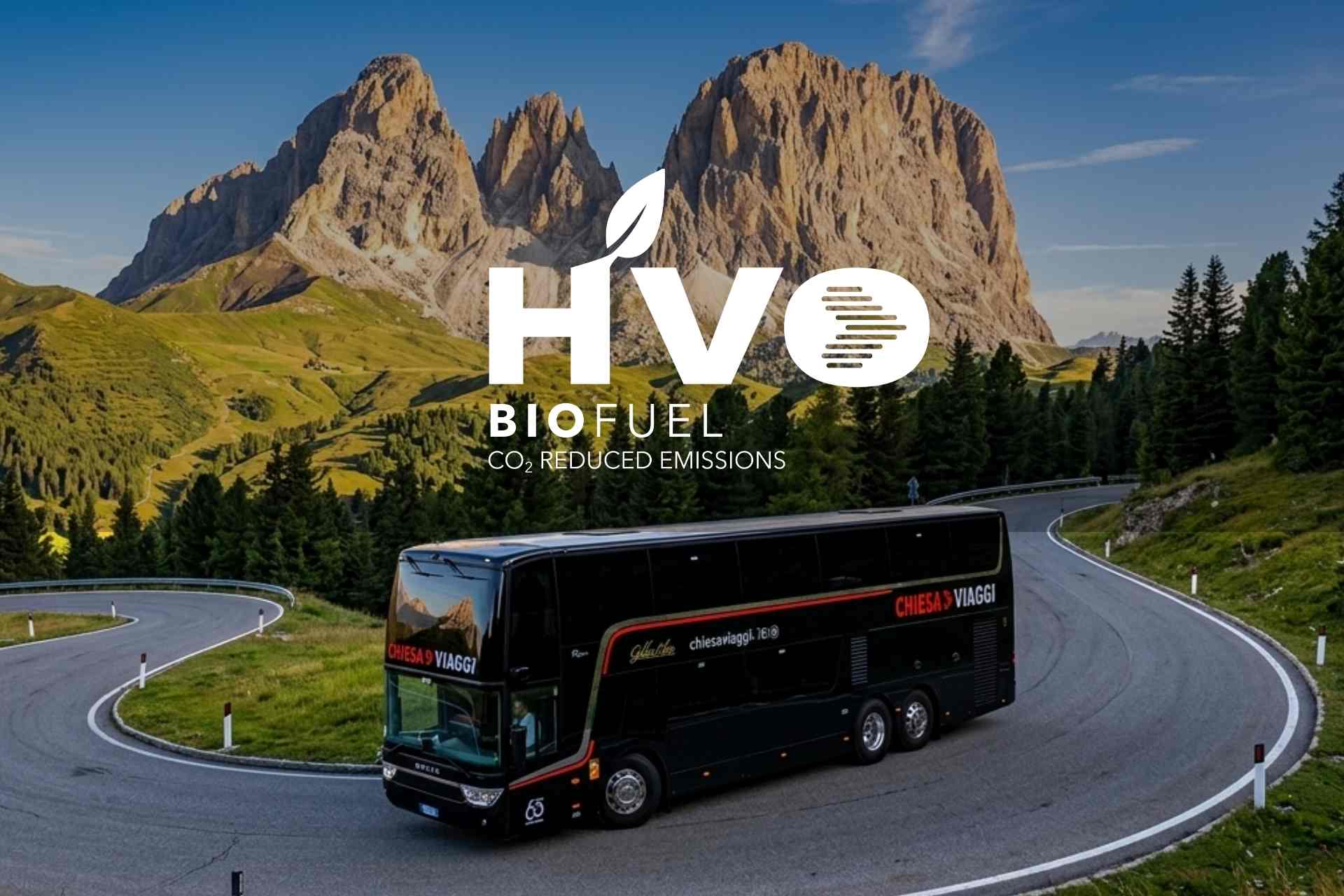 Viaggi sostenibili con ChiesaViaggi - Oltre il 70% dei nostri pullman utilizza HVO biocarburante di origine vegetale